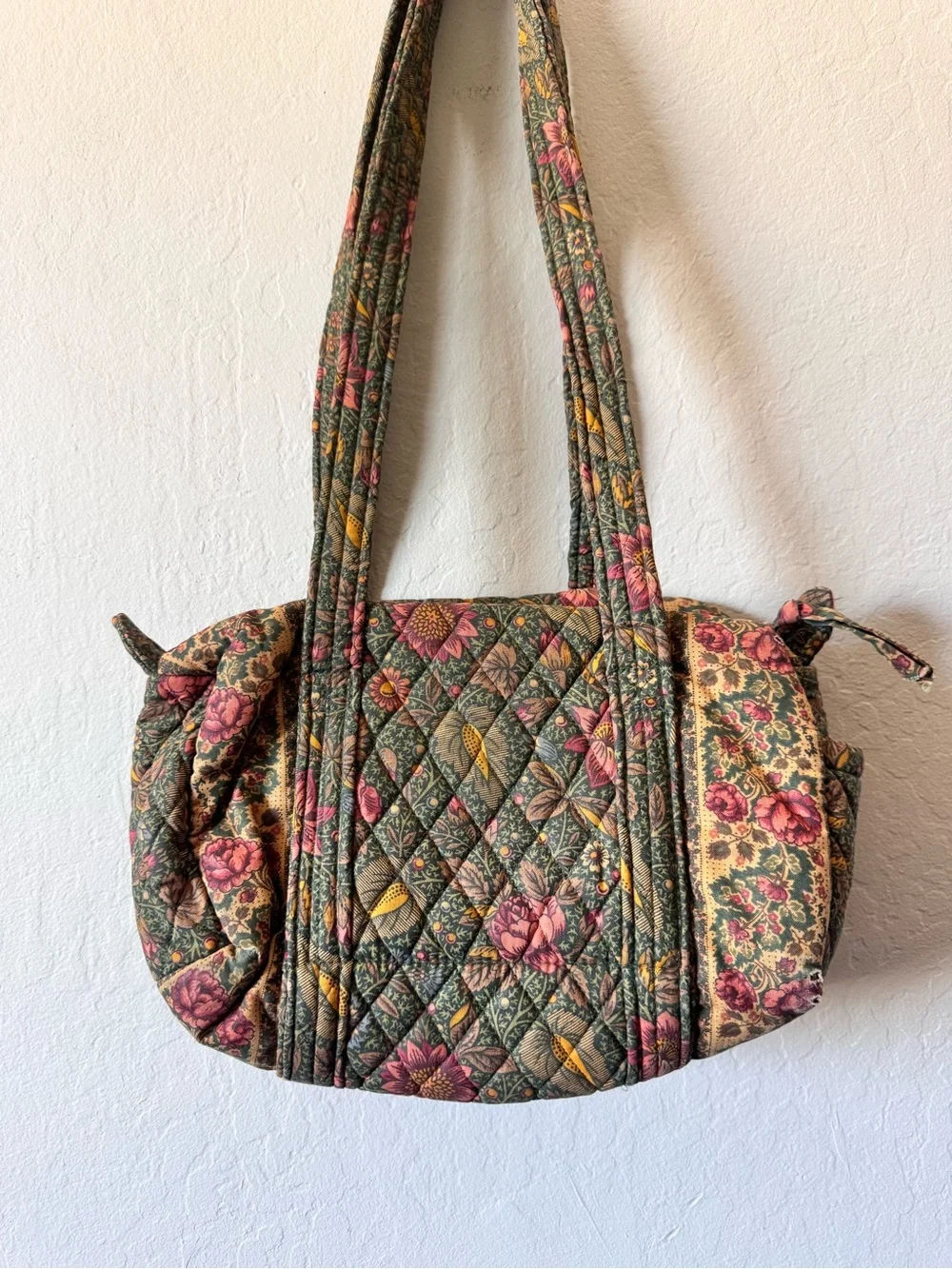 Vera Bradley Vintage 90’s Quilted Botanical Shoulder Bag Olive & Pink